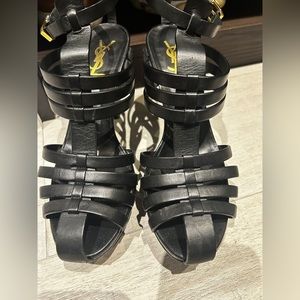 Saint Laurent YSL Calfskin Tribute 105 Platform Woodstock Sandals